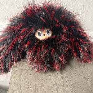 Fluffy long hair Black and Red Labubu Bunny